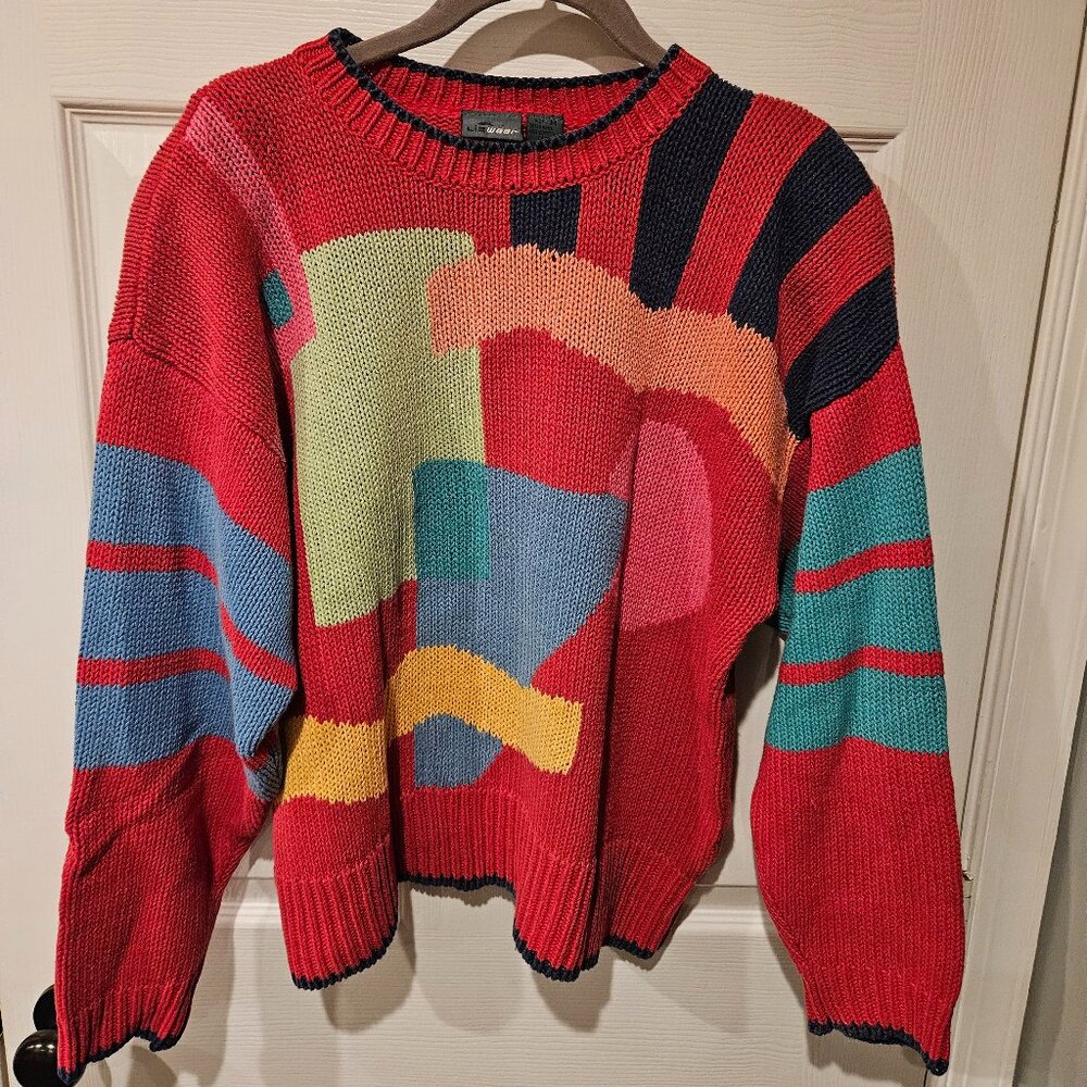 Vintage 80’s Geometric Shape Liz Wear Drop-Sleeve Sweater (Faded)